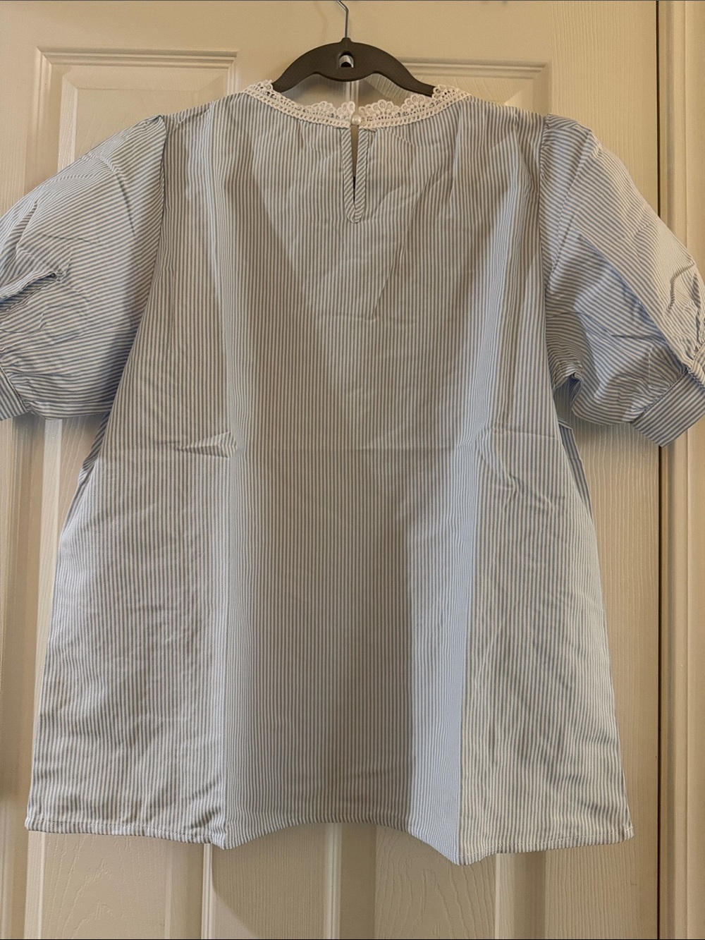 Blue Striped Lace-Trim Blouse - Picture 6 of 7